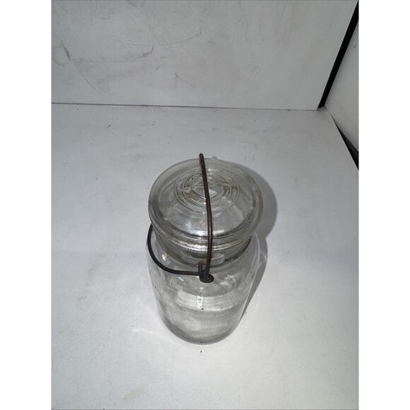 Vintage Ball Ideal Clear Glass Quart Jar With Glass Lid Wire Bail - Picture 3 of 4